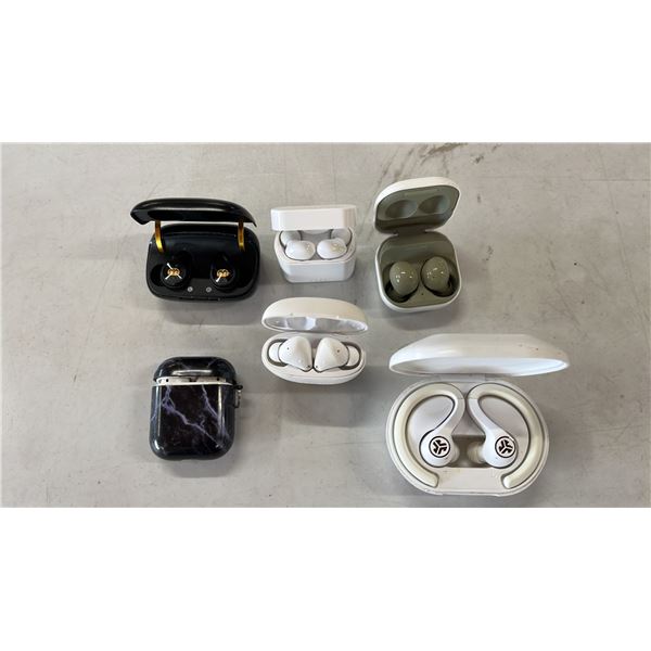 (6) ASSORTED EARBUDS SETS IN CHARGING CASES *NO CHARGING CABLES*
