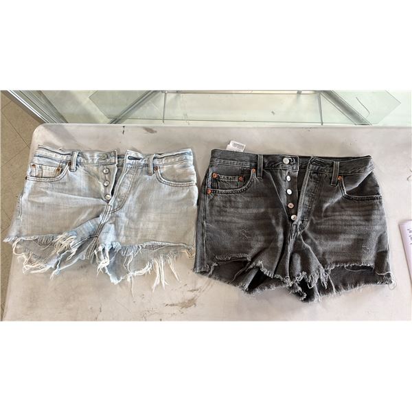 2 PAIRS LADIES SHORTS. LEVI 501 BUTTONFLY.  WAIST 28