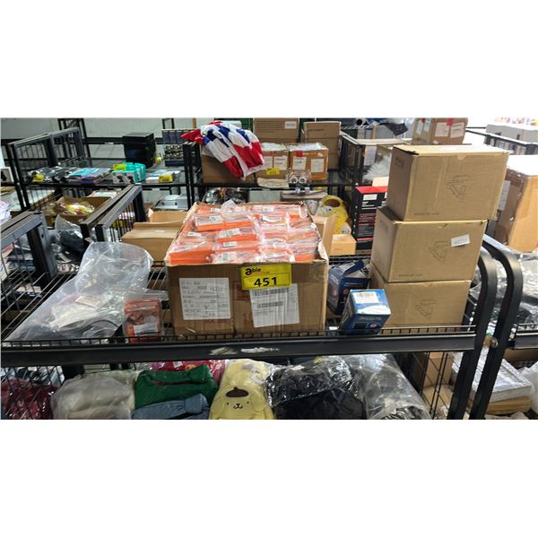 SHELF OF ASSORTED ITEMS INCLUDING; ANTI-SNORING MOUTH STRIPS, LED BOOK LIGHTS & ASSORTED WIRE