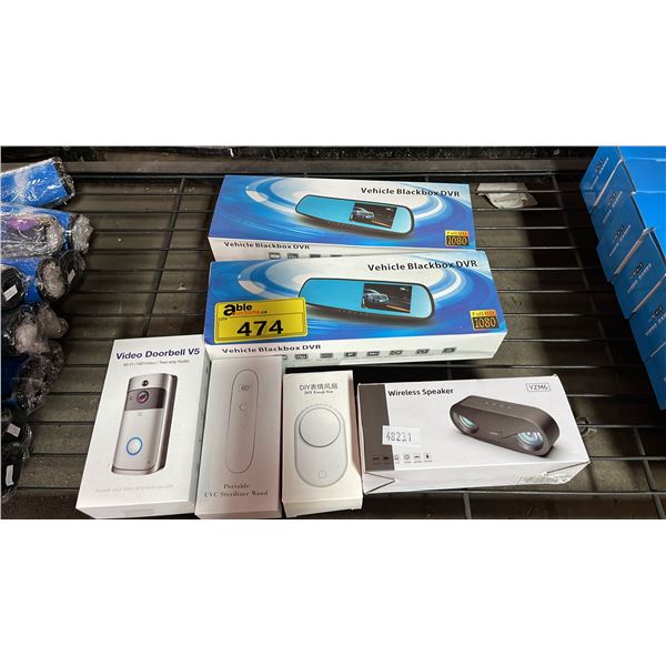 ASSORTED ITEMS INCLUDING; VEHICLE BLACKBOX DVR'S, VIDEO DOORBELL V5, WIRELESS SPEAKER & MORE