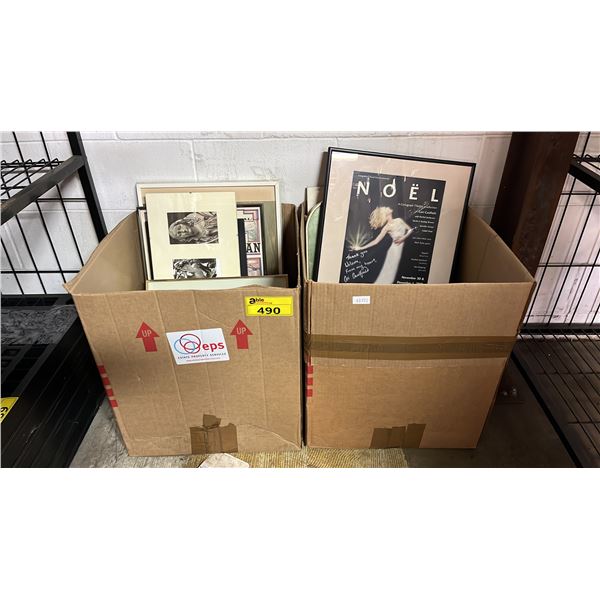 2 BOXES OF ASSORTED ARTWORK & MORE