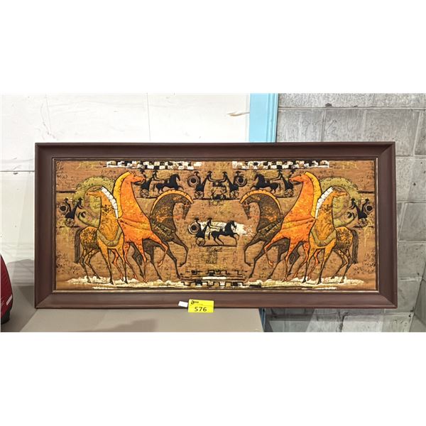 FRAMED VINTAGE WALL TAPESTRY 58" X 27"