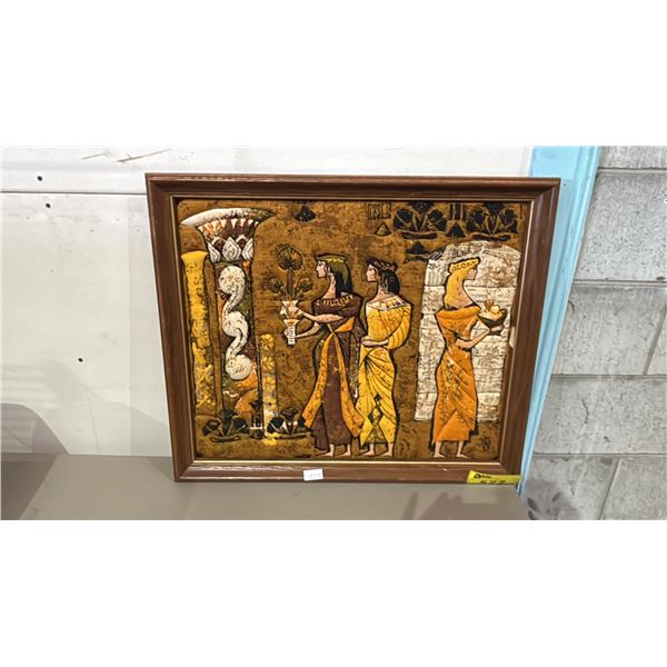 FRAMED VINTAGE WALL TAPESTRY 26" X 22"