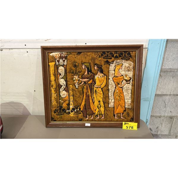 FRAMED VINTAGE WALL TAPESTRY 26" X 22"
