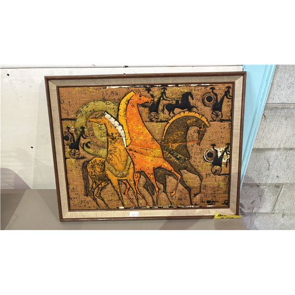 FRAMED VINTAGE WALL TAPESTRY 27" X 21"