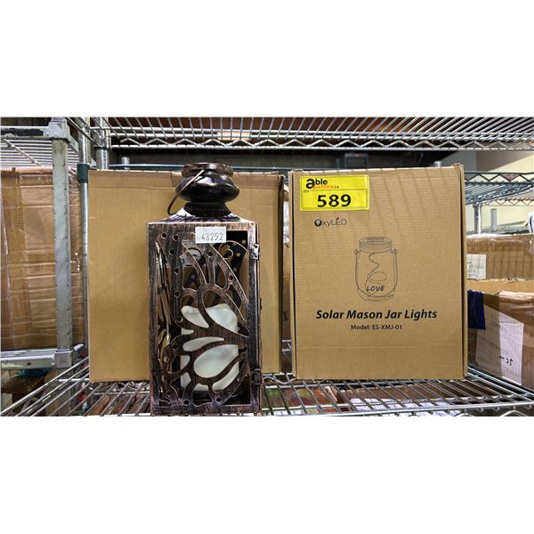 PAIR OF SOLAR GARDEN DECORATIVE LIGHTS & (4) SOLAR MASON JAR LIGHTS