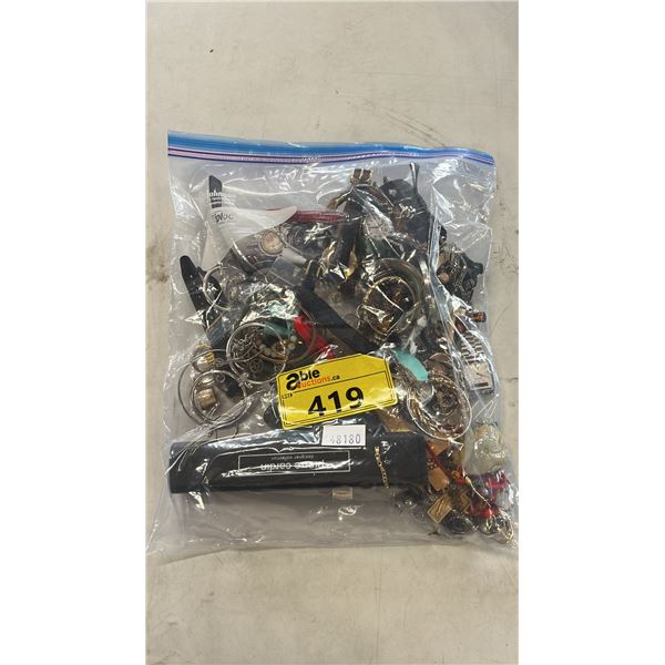 BAG OF ASSORTED FASHION JEWELRY: SOME STERLING SILVER