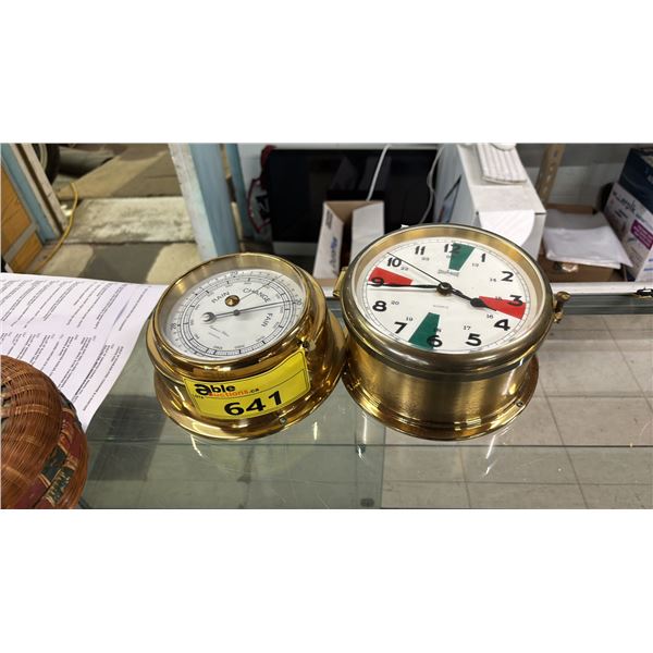 BRASS WALL CLOCK & BRASS BAROMETER