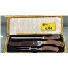 Image 1 : STAG HANDLED 3 PIECE CARVING SET & VINTAGE PANORAMA WOOD PLATE WITH KILLER WHALE DESIGN