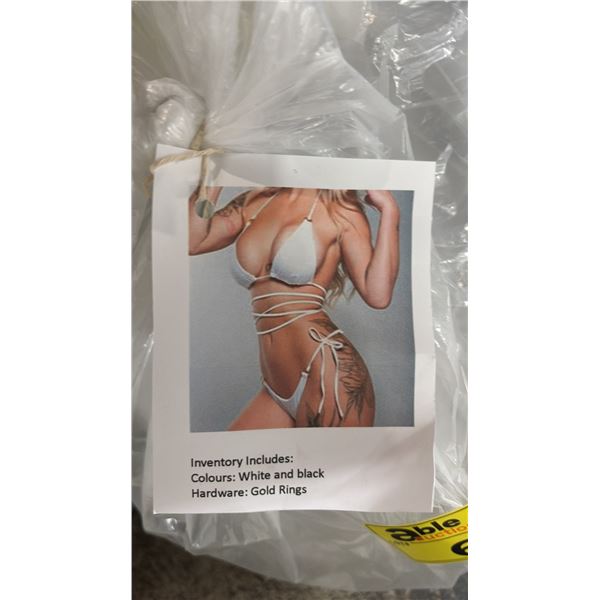 *NEW* BAG OF WHITE WRAP AROUND STRING BIKINIS W/ GOLD HARDWARE: ASSORTED SIZES