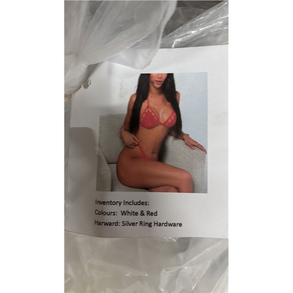 *NEW* BAG OF WHITE BIKINIS W/SILVER HARDWARE: 22 SMALL, 23 MED, 18 LARGE