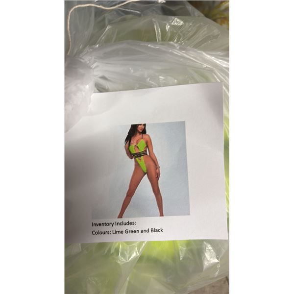 *NEW* BAG OF LIME GREEN & BLACK BATHING SUITS: 23 SMALL, 22 MED