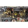 Image 1 : SHEL FO ASSORTED BRASS & METAL DECOR: LARGE SWAN, TRUMPET, VASE, CANDLE HOLDERS & MORE