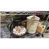 Image 2 : DECORATIVE METAL & GLASS FISH, BOWL OF ASSORTED SEASHELLS, MEDALTA 2 GALLON CROCK & MORE
