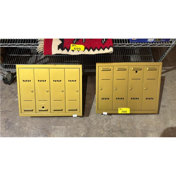 SHELF OF (2) WALL MOUNT POST BOXES (NO KEYS)