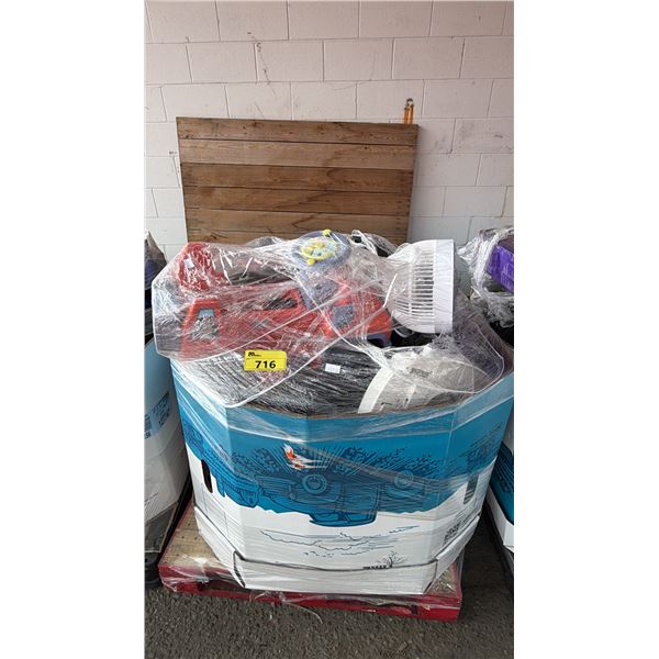 PALLET OF HOUSEHOLD GOODS INCLUDING: FANS, KETTLE, VACUUM CLEANERS, CHILDREN'S TOYS & MORE