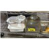 Image 2 : SHELF OF GLASS CASSEROLE DISHES, TURKISH COFFEEPOT, & MORE