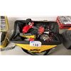 Image 1 : DEWALT TOOL BAG W/ASSTD TOOLS: MILWAUKEE ANGLE GRINDER, DEWALT MULTI TACKER, BATTERIES & MORE