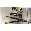 Image 1 : RYOBI RECIPROCATING SAW W/BATTERY, MAKITA RECIPROCATING SAW W/OUT BATTER & FISKARS LOPPER