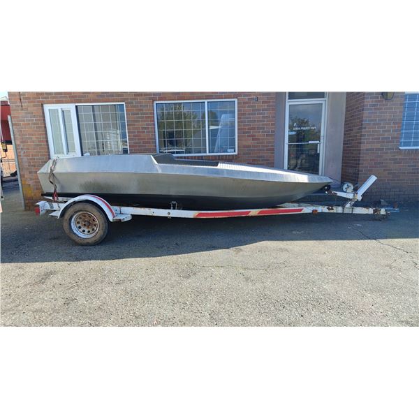 COBRA STYLE ALUMINUM WELDED SPEED BOAT WITH BOAT TRAILER, SILVER,