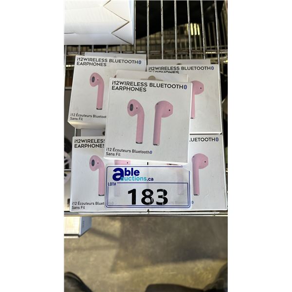*NEW IN BOX*  (5) I12 WIRELESS BLUETOOTH EARPHONES - PINK
