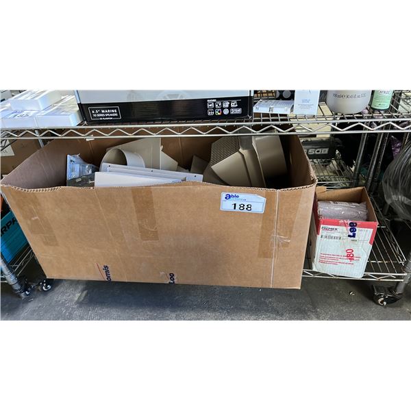 BOX OF ASSORTED AIR CONDITIONER VENTS & BOX OF PREMIER RED DRI-LUBE STICK ON