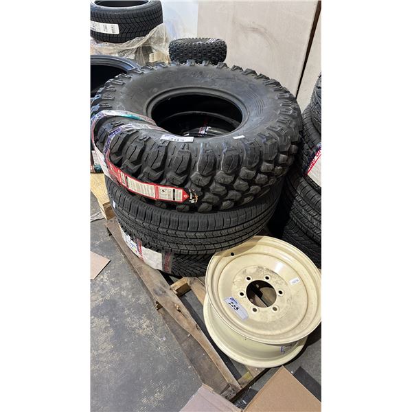 *NEW* (3) ASSORTED TIRES & A 5 BOLT METAL RIM: **$6.50 PER TIRE ECO LEVY WILL BE CHARGED**