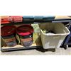 Image 1 : (2) 17L BUCKETS OF DRIVEWAY SEALANT & TOTE OF SPROCKETS & ASSORTED ELECTRICAL PARTS