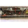 Image 1 : SHELF OF ASSTD METAL FILES, MANUAL DRILLS, VINTAGE COLEMAN LAMP/STOVE, INGLIS LAUNDRY COIN BOX & MOR