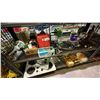 Image 1 : SHELF OF ASSTD SPRAY PAINT, WATER PUMP, WORK LIGHTS, SPARK PLUG WIRE SET & MORE