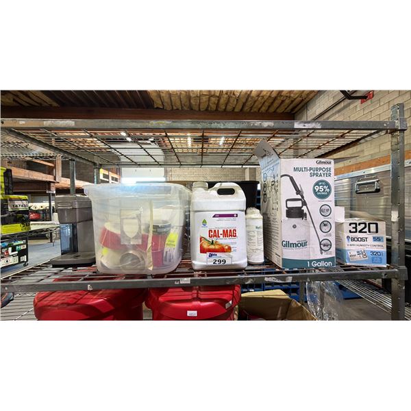 CUISINART K-CUP COFFEE MAKER, TOTE OF ASSTD LABELS, 2-0-0 PLANT FOOD, GILMOUR SPRAYER & MORE