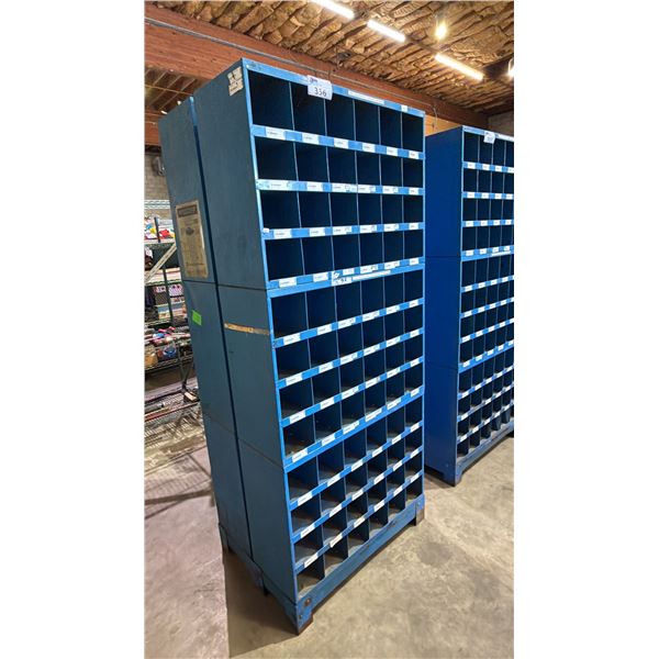BLUE METAL 72 CUBBY STORAGE SHELF: APPROX. 77"T X 34"W X 12" D