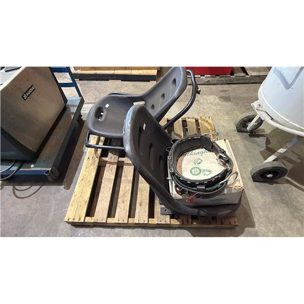 PALLET OF LOW-BACK RACING SEATS & BUCKINGHAM CLIMBING GEAR *MUST TAKE ALL ON PALLET*