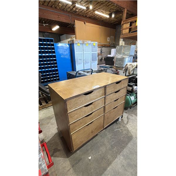 8-DRAWER WOOD STORAGE UNIT: APPROX. 43.5" W X 23.5" D X 32" T