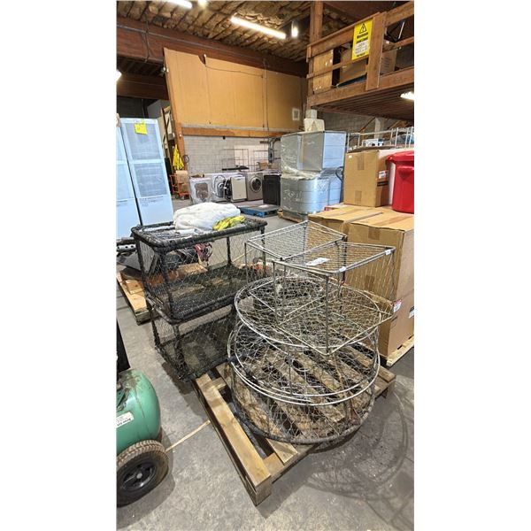 PALLET OF ASSORTED CRAB TRAPS & TOOLS: *MUST TAKE ALL ON PALLET*