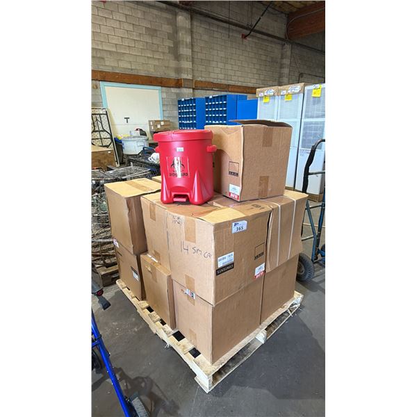 PALLET OF *NEW* RED BIOHAZARD STEP-ON BINS: *MUST TAKE ALL ON PALLET*