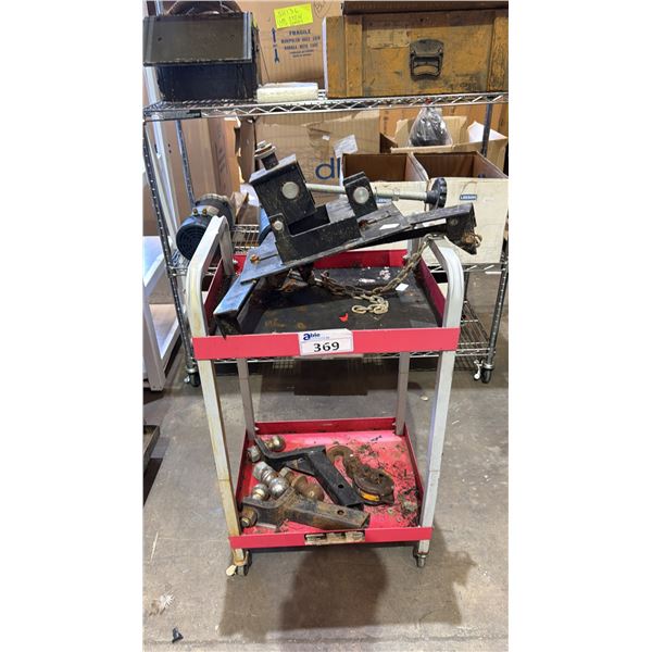 2-TIER ROLLING METAL CART WITH TRAILER HITCH BALL MOUNTS & MORE
