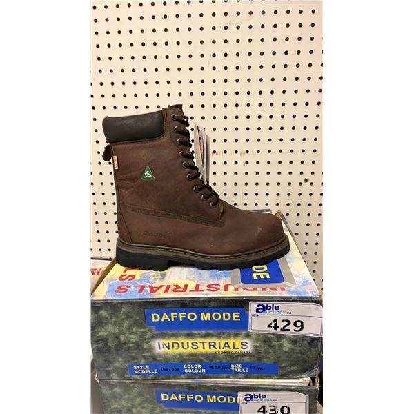 DAFFO MODE INDUSTRIALS MEN'S SIZE 10 W DK BROWN STEEL TOE BOOTS (STYLE DW-908)