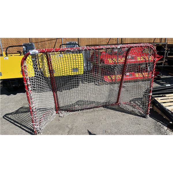 PAIR OF METAL HOCKEY NETS (NETTING NEEDS TLC)