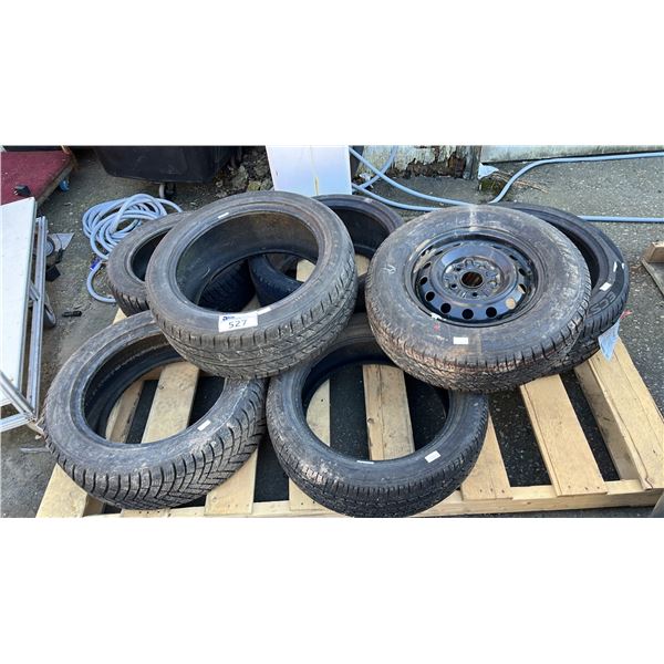 PALLET OF 7 ASSORTED TIRES INCLUDING; KUMHO, PIRELLI, BLACKLION & MORE
