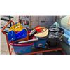 Image 1 : CART OF ASSORTED ITEMS INCLUDING; TOTES, MILK CRATES, ORGANIZERS, FUNNEL & MORE