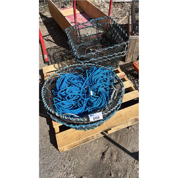 PALLET OF ASSORTED CRAB/LOBSTER/PRAWN TRAPS & MARINE ROPE