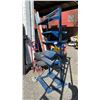 Image 1 : ASSORTED ITEMS INCLUDING; METAL DISPLAY RACK, TONNEAU COVER, CHAIR & 2-WHEEL DOLLY (SOME DAMAGES)