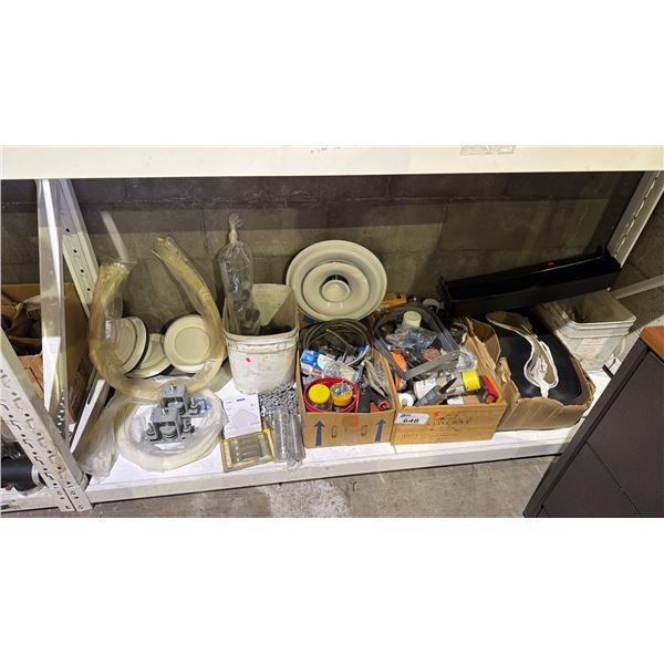 SHELF OF CAULKING, CEILING DIFFUSER, ASSORTED FASTENERS, PIPE FITTINGS & MORE