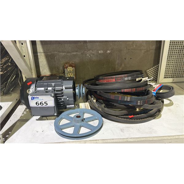 TECHTOP INDUSTRIAL 3 PHASE MOTOR & ASSORTED V-BELTS