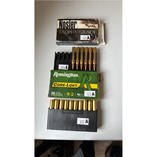 BOX OF NOSLER TROPHY GRADE 300 RUM RIFLE AMMUNITION & BOX OF REMINGTON CORE-LOKT R CENTERFIRE RIFLE