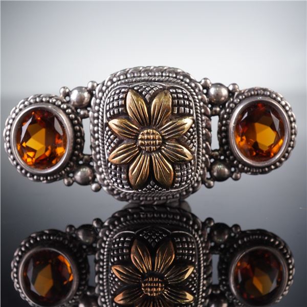 Stephen Dweck Sterling Silver and 18K Gold Accent Citrine Brooch