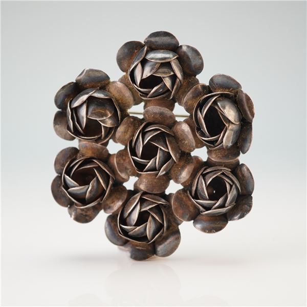 Coro Sterling Silver Rose Floral Brooch
