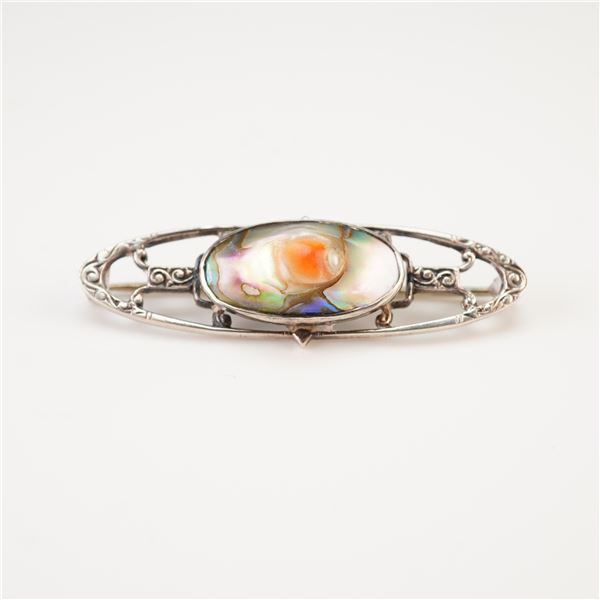 Sterling Silver and Abalone Blister Pearl Bar Brooch