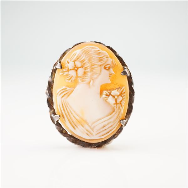 Sterling Silver Hand-Carved Shell Cameo Brooch